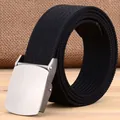 Zwarte herenriem van geweven nylon met zilveren matte metalen gesp voor vrijetijdskleding - 120cm / Gladde Gesp - Kruispatroon - Zwart