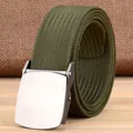 Militaire groene canvas nylon tactische riem met zilveren metalen gladde gesp - 120cm / Gladde Gesp - Kruispatroon - Legergroen