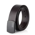 Tactical leather belt with matte black quick release double hook buckle and fine texture - Dark Coffee