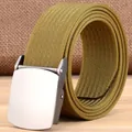 Legergroene tactische nylon riem met matzilveren lichtmetalen gesp voor heren - 120cm / Gladde Gesp - Kruispatroon - Wolfbruin