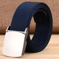 Donkerblauwe canvas nylon riem voor studenten met zilveren matte legering gesp en textuur - 120cm / Gladde Gesp - Kruispatroon - Koningsblauw