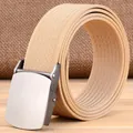 Khaki nylon canvas riem met matte metalen gesp en tactische outdoor weefstructuur - 120cm / Gladde Gesp - Kruispatroon - Khaki
