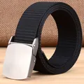 Verstelbare zwarte nylon tactische riem met matte zilveren gesp op houten basis - 120cm / Gladde Gesp - Tankpatroon - Zwart