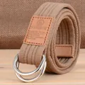 Ceinture tressée en toile marron avec boucles en D argentées et détail en cuir - Abricot