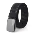 Tactical black nylon belt with double-line stitching and matte automatic smooth buckle - 110 / Black