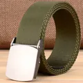 Olijfgroene tactische canvas riem met matte legering gesp voor casual jeans - 120cm / Gladde Gesp - Effen Patroon - Legergroen