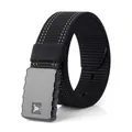 Tactical black woven belt with white stitching and matte black buckle closure - M / 110 / Black