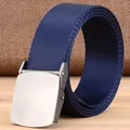 Duurzame marineblauwe nylon geweven riem met matte zilveren gesp voor heren mode - 120cm / Gladde Gesp - Effen Patroon - Koningsblauw