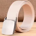 Duurzame nylon canvas geweven riem in beige met matte geborstelde metalen gesp - 120cm / Gladde Gesp - Effen Patroon - Khaki