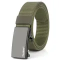 Detail of military green nylon web belt with black automatic metal buckle by TUSHI - Standard Length / Army Green