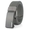 Detailed view of the dark grey nylon woven strap with a black metal automatic buckle - Standard Length / Dark Gray