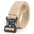 Tactical nylon belt in khaki with black quick-release cobra buckle for outdoor activities - 125cm / Khaki With White Fine Line