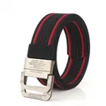 Herren Nylon Gürtel in Schwarz mit roten Streifen und silberner Doppelring-Schnalle - 120cm / Schwarz und Rot (Breiter Streifen)
