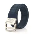 Herren-Stoffgürtel aus Nylon mit Doppelring-Schnalle und marineblau-schwarzen Streifen - 120cm / Königsblau und Schwarz (Breiter Streifen)