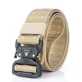 Khaki tactical nylon belt with black quick-release metal buckle on white background - Khaki