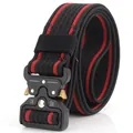 Tactical nylon belt with red stripes and quick-release metal buckle 12KN 24KN - 125cm / Black With Red Bold Stripe
