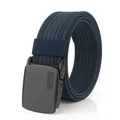 Ceinture pour homme en nylon rayé bleu marine avec une boucle noire mate et logo - 100cm / Rayures Bleu Royal Noir Gris Foncé