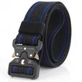 Tactical nylon cobra belt in black with dual blue stripes and quick-release buckle - 125cm / Black With Royal Blue Bold Stripe