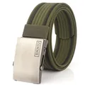 Men's outdoor nylon woven belt with army green stripes and matte metal buckle - Army Green and Black (Thick Stripe)