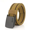 Ceinture tactique homme en nylon avec boucle noir mat et texture tissée kaki - 100cm / Rayures Brun Loup Noir Gris Foncé