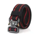 Tactical nylon belt in black and red weave with a quick-release heavy duty metal buckle - Black and Red (Thick Stripe)