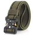 Olive green nylon tactical belt with black stripes and quick release metal cobra buckle - 125cm / Army Green With Black Bold Stripe