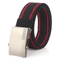 Men's nylon canvas tactical belt with red stripes and brushed metal buckle - Black and Red (Thick Stripe)