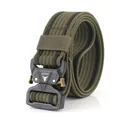 Men's army green nylon tactical belt with metal cobra buckle and black stripes - Army Green and Black (Thick Stripe)