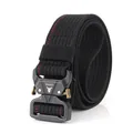 Tactical nylon belt for men with black metal quick-release buckle and red stitching - Black and Red (Thin Stripe)