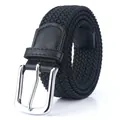 3.4CM black elastic woven canvas belt for men and women with silver pin buckle - 105cm / Black
