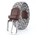 Elastic woven canvas belt 3.4cm wide with silver pin buckle for men and women - Gray/Light Gray/Khaki