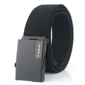 Cinturón de lona tejida negro para hombre con hebilla de metal mate y logo TUSHI - 120cm / Negro