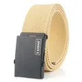 Cinturón táctico de lona tejida color caqui con hebilla de metal negro mate y logo Tushi - 120cm / Caqui