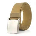 Cintura tattica in tela di nylon kaki con fibbia automatica argento satinato - 120cm / Fibbia Argentata - Marrone Lupo
