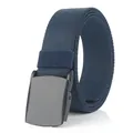 Durable dark blue nylon canvas sport belt with matte black automatic metal buckle - 120cm / Black Buckle - Royal Blue