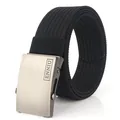 Men's black nylon tactical belt with a silver-grey brushed zinc alloy smooth buckle - Black