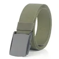 Army green thickened nylon canvas tactical belt with matte black automatic metal buckle - 120cm / Black Buckle - Army Green