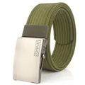 Tactical military green nylon canvas belt with a brushed metal automatic buckle - Army Green