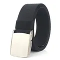 Schwerer Nylon-Webgürtel für Herren mit matter silberner Metallschnalle in Schwarz - 120cm / Silberne Schnalle - Schwarz