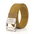 Men's khaki nylon woven belt with silver double ring metal buckle in casual outdoor style - 120cm / Coyote Brown