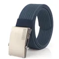Navy blue nylon tactical belt with a brushed metal buckle and striped weave texture - Sapphire Blue