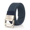 Men's nylon woven tactical belt with double metal ring buckle in navy blue finish - 120cm / Sapphire Blue