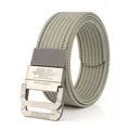 Herren-Stoffgürtel in Olivgrün mit matter silberner Doppel-D-Ring-Metallschnalle - 120cm / Grau und Schwarz (Schmaler Streifen)