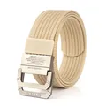 Strapazierfähiger khakifarbener Nylon-Stoffgürtel mit Doppel-D-Ring-Metallschnalle - 120cm / Khaki und Weiß (Schmaler Streifen)