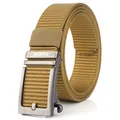 Khaki nylon canvas belt with minimalist metal automatic buckle for casual men's style - 125cm / Silver Buckle - Wolf Brown