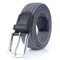 Dark grey elastic woven belt with polished silver pin buckle and black leather details - 105cm / Dark Gray