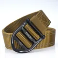 Tactical coyote brown nylon belt with quick release black alloy buckle and reflective strip - 125cm