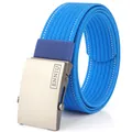 Royal blue nylon tactical canvas belt with smooth brushed metal buckle and white stitching - Sky Blue and White (Fine Stripes)