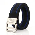 Herren Freizeitgürtel aus Nylon mit schwarz-blauen Streifen und Metall-Doppelringschnalle - 120cm / Schwarz und Königsblau (Dicke Streifen)