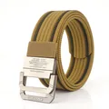 Khaki Nylon-Gürtel mit schwarzen Streifen und Metall-Doppel-D-Ring-Schnalle für Herren - 120cm / Kojotenbraun und Schwarz (Dicke Streifen)